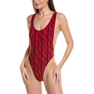 NORMA KAMALI Marissa One-piece In Red Cable Knit Graphic Print Swimsuit NEW